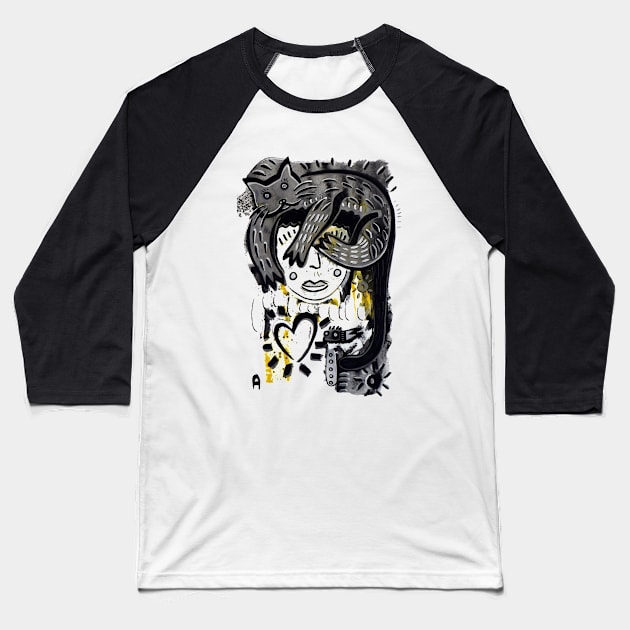 cat Baseball T-Shirt by Angel Rivas